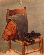 Georg Andreas Hoffmann Jahitasku ja kingad toolil oil on canvas